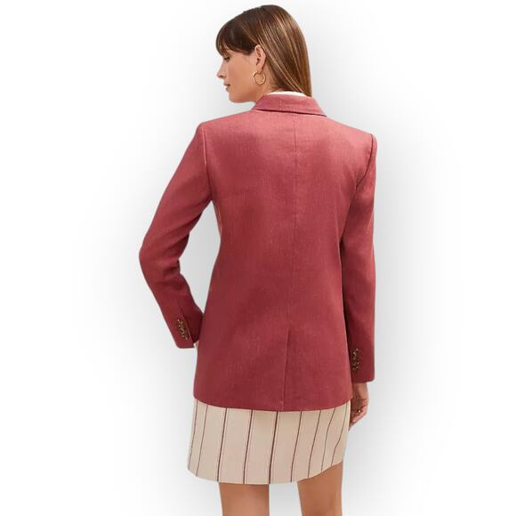 Sz12 AnnTaylor Longline Blazer LinenBlend Rose Burgundy Relaxed - Picture 2 of 11